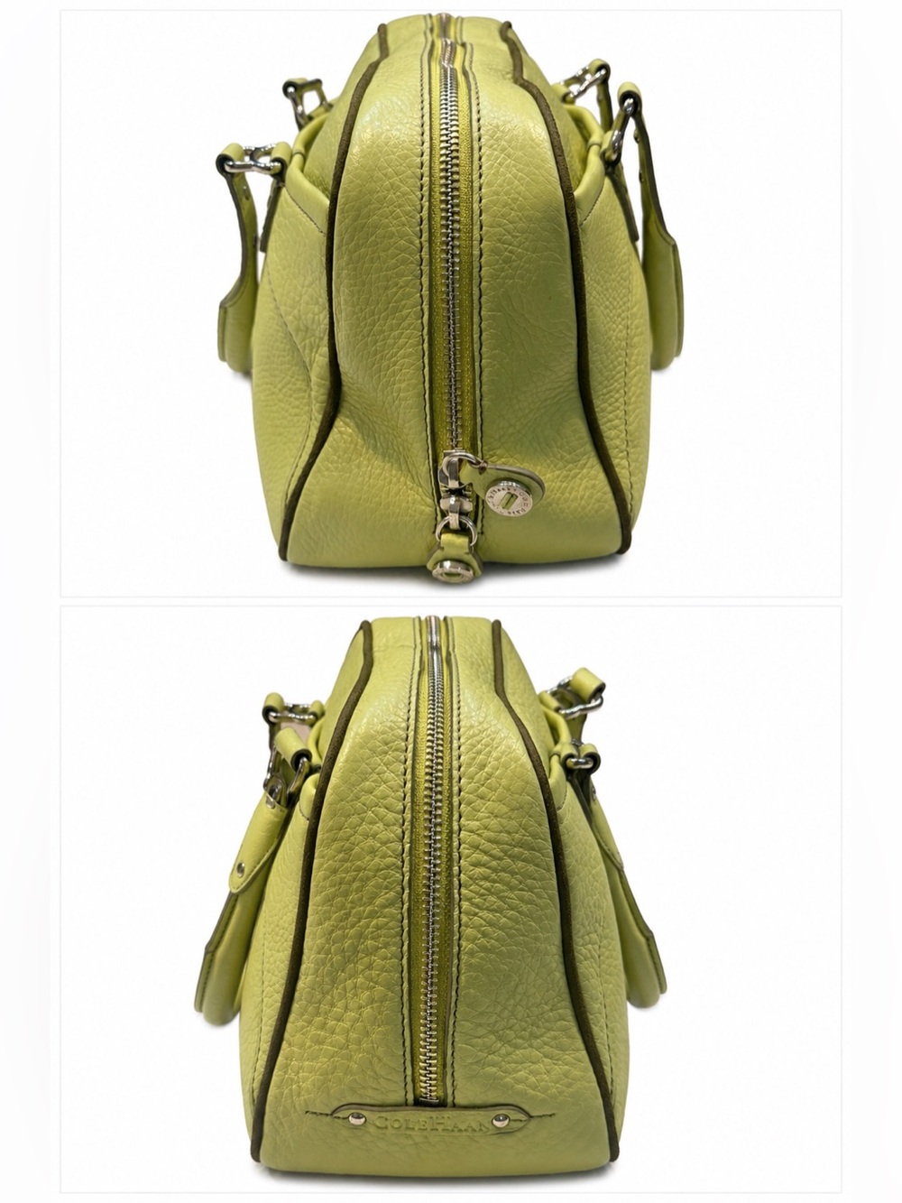 COLE HAAN Village Pebbled Leather Bowler Satchel Shoulder Bag | Pistachio Green - Picture 4 of 12